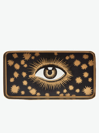 Les Ottomans Eye Hand-Painted Iron Tray Black